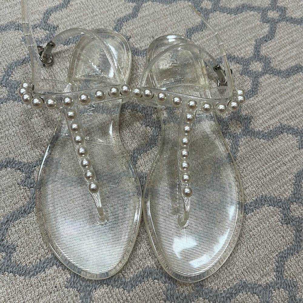 Stuart Weitzman jelly sandals with pearls